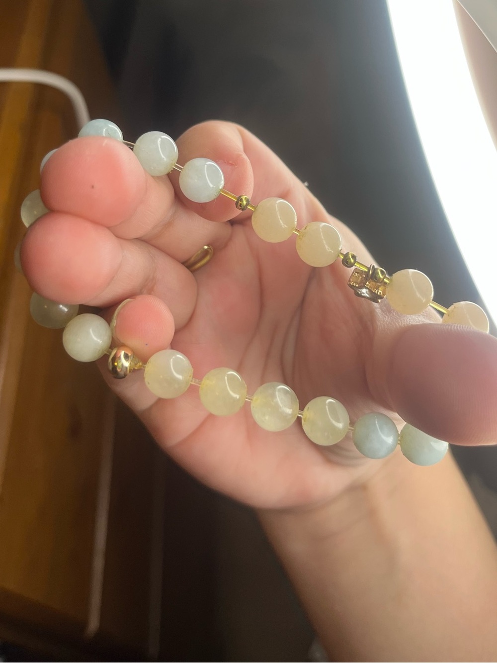 Beaded Stretch Bracelet in Cream, Pale Blue and Taupe